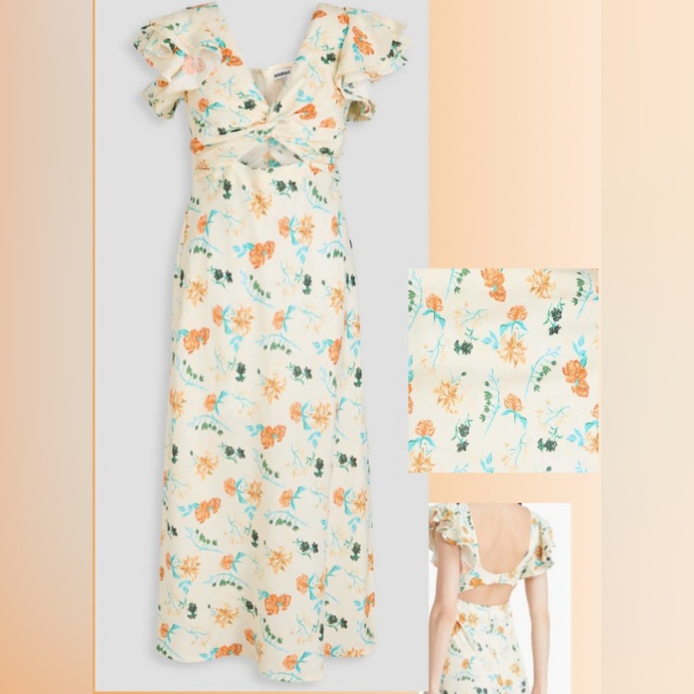 SOLID & STRIPED -The Renata Ivory Floral Twist Linen Blend Maxi Dress/Size M